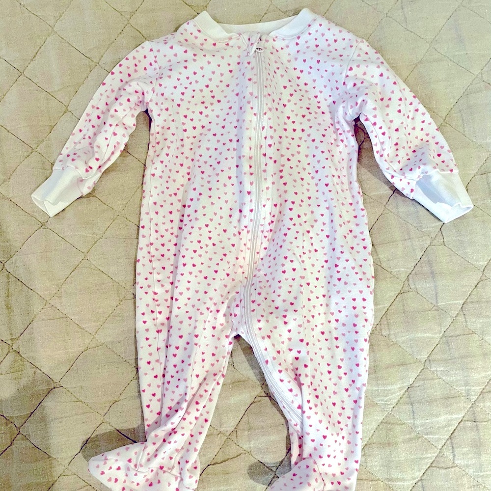 Kissy Kissy Zip-up Footie in Hearts Print